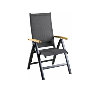 SUNS Lucca Recliner Black Grey Textilene Teak Arm - Suns