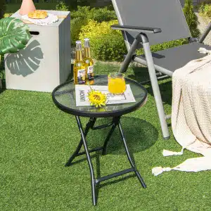 Patio Eettafel Rond Gehard Glazen Tafelblad 46,5 x 46,5 x 47,5 cm Zwart