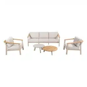 Emma set van 2 salontafels latte, 65 en 80 cm dia. printed keramiek / teak top Taste - Taste