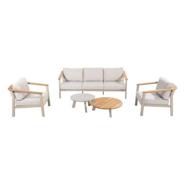 Emma set van 2 salontafels latte, 65 en 80 cm dia. printed keramiek / teak top Taste - Taste