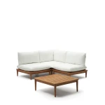 Kave Home Modulaire Loungeset Portitxol Teakhout, Met 1 hoekfauteuil, 2 fauteuils en salontafel - Wit