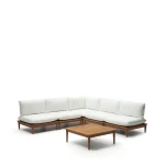 Kave Home Modulaire Loungeset Portitxol Teakhout, Met 1 hoekfauteuil, 4 fauteuils en salontafel - Wit
