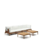 Kave Home Modulaire Loungeset Portitxol Teakhout, Met 2 hoekfauteuils, 2 fauteuils en 2 salontafels - Wit