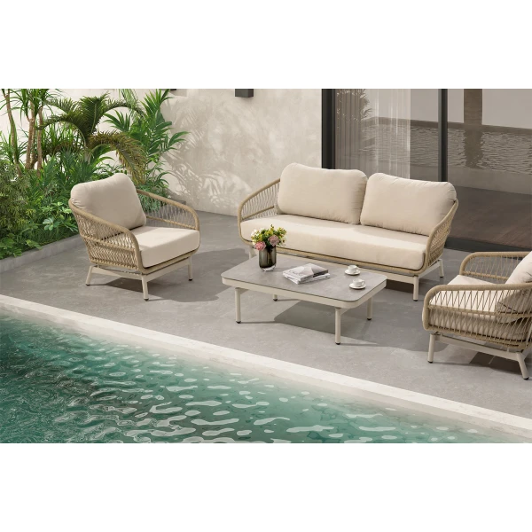 Loungeset Carlijn 4-delig - Aluminium met beige kussens