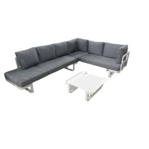 Mood loungeset matt white inclusief washed grey fabric kussens - Yoi