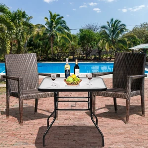 Patio Table Rechthoekige Salontafel met Tafelblad Bistrotafel Tuintafel Zwart Glazen Tafel