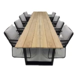 Tuinset Kaihou tafel black, teak 350x100 cm met 4 stoelen Ran stoel kussen black, flax beige - Yoi
