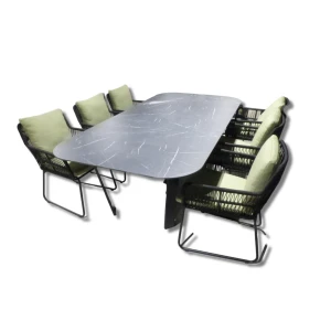 Tuinset Teeburu ovale tafel black, slate 240x120 cm met 4 stoelen Ran stoel black, emerald green - Yoi