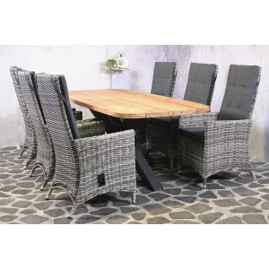 Tuinset Tenerife - 6 wicker stoelen met teakhouten tafel - Showmodel Numansdorp & Woerden