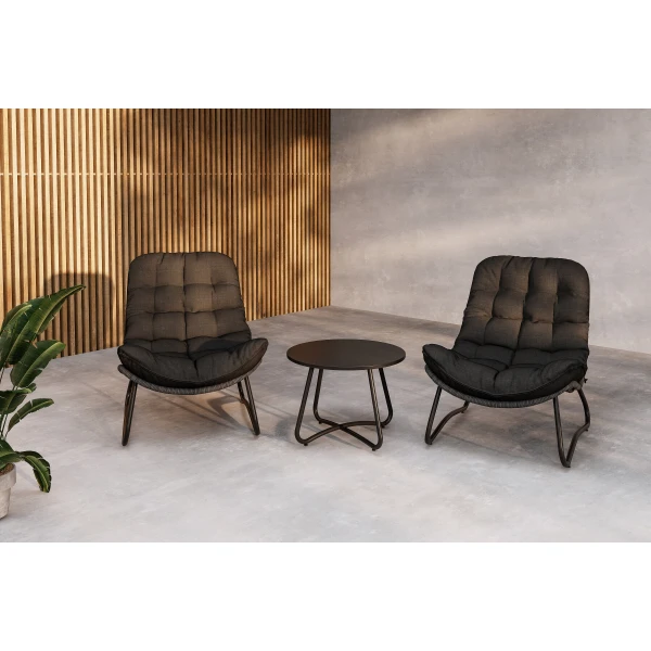 Nohr Loungeset Laurissa Met 2 loungestoelen en tafel - Grijs/Zwart