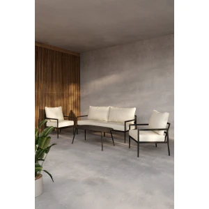 Nohr Loungeset Michiko Met bank, 2 loungestoelen en tafel - Beige/Zwart