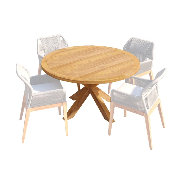 Teak tuintafel rond met kruispoot