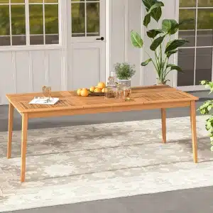 200x90cm Tuintafel Acaciahout Grote Terrastafel voor 8 Personen Rechthoekige Balkontafel met Paraplugat Houten Tafel Eettafel voor Buiten