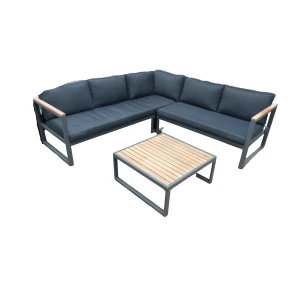 Auckland cornerset antraciet/acacia light teak look incl. dark grey kussens - Eurofleur aanbieding