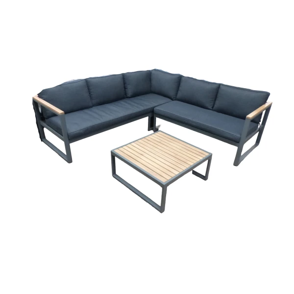 Auckland cornerset antraciet/acacia light teak look incl. dark grey kussens - Eurofleur aanbieding