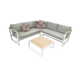 Auckland cornerset oyster/acacia light teak look incl. royal taupe kussens - Eurofleur aanbieding