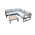 Auckland cornerset zwart/acacia light teak look incl. royal stone grey kussens - Eurofleur aanbieding