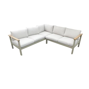 Flint cornerset natural taupe/acacia light teak look incl. ivory olefin kussens - Eurofleur aanbieding