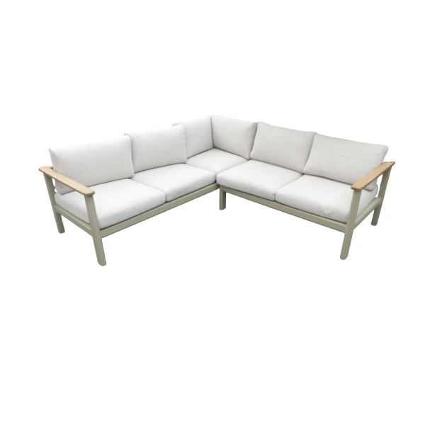 Flint cornerset natural taupe/acacia light teak look incl. ivory olefin kussens - Eurofleur aanbieding