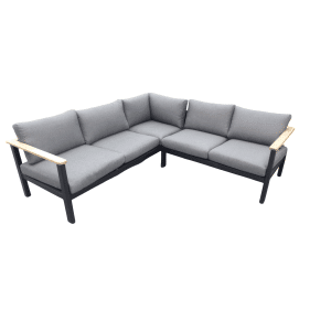 Flint cornerset zwart/acacia light teak look incl. antraciet olefin kussens - Eurofleur aanbieding