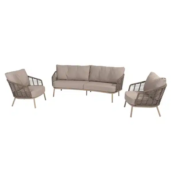 Loungeset Puglia Latte Set 3 delig 3 zits Kussens 4SO Lounge Bank Stoelen Buiten Tuin 4 Seasons