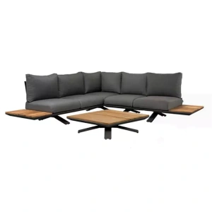 Loungeset Stockholm 3-pers. New teak Light Antracite Mixed Wave tafel 90x90cm