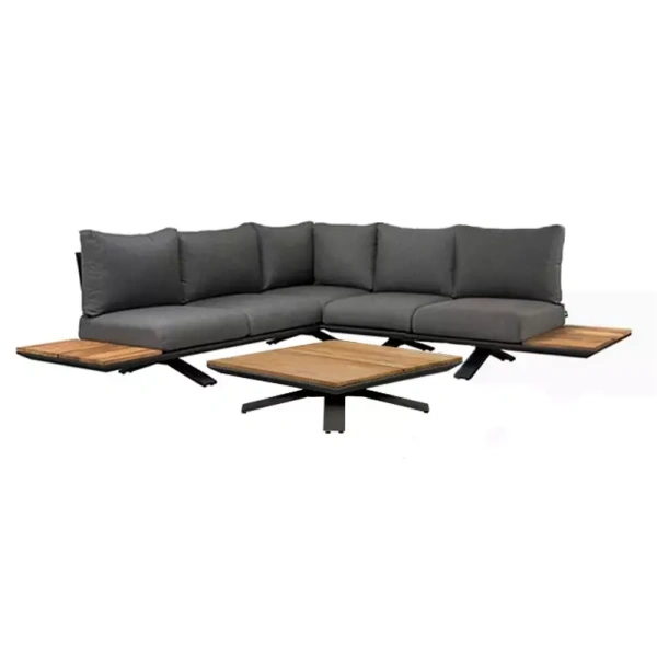 Loungeset Stockholm 3-pers. New teak Light Antracite Mixed Wave tafel 90x90cm