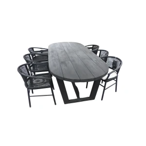 Set van Lauren tafel 270x110x76 cm charcoal en 6 Kevin stoelen lava - Yoi