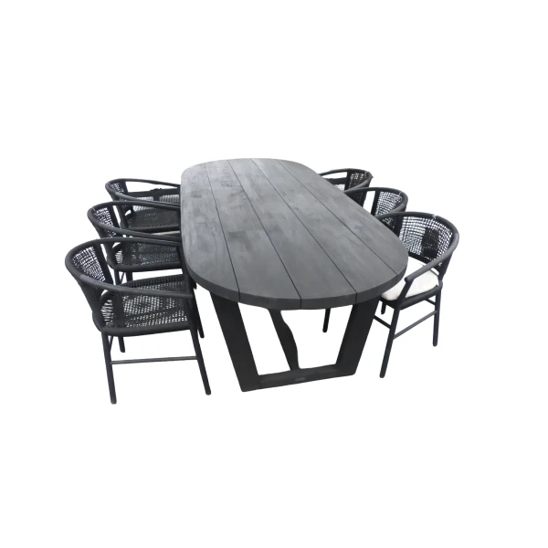 Set van Lauren tafel 270x110x76 cm charcoal en 6 Kevin stoelen lava - Yoi
