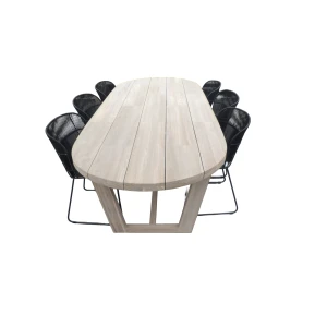 Set van Lauren tafel 270x110x76 cm teak aged en 6 Faye stoel lava incl. kussen - Yoi