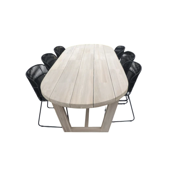 Set van Lauren tafel 270x110x76 cm teak aged en 6 Faye stoel lava incl. kussen - Yoi