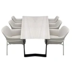 Set van Teeburu tafel 240x100x76 cm travertin en 6 Take stoelen salix/wheat - Yoi