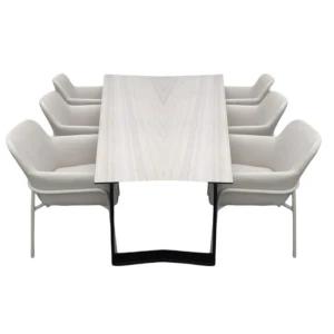 Set van Teeburu tafel 240x100x76 cm travertin en 6 Take stoelen salix/wheat - Yoi