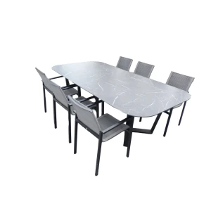 Set van Teeburu tafel 240x120x76 cm oval slate en 6 Ishi stoelen zwart/grijs - Yoi