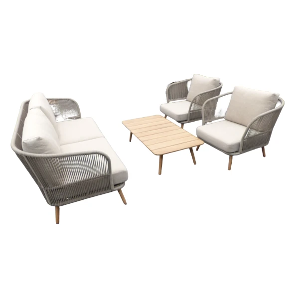 Swallow loungeset taupe/lichtbruin/acacia incl. royal stone zand kussens - Eurofleur aanbieding