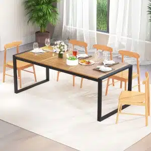 200 x 90 cm Tuintafel met Parasolgat Rechthoekige Terrastafel voor 8 Personen Grote Balkontafel van Acaciahout Outdoor-Eettafel