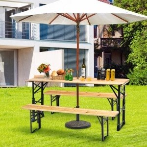 Biertafel in Hoogte Verstelbaar Inklapbare Biertafel met Parasolgat 168,5 cm Lange Buffettafel Partytafel Klaptafel voor Tuin Feest Achtertuin