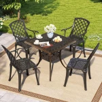 Gegoten Aluminium Terrastafel Antieke Tuintafel Voor Vier Personen met Parasolgat Van 4,8 cm 80 × 80 × 75 cm