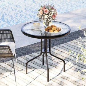 Ronde Tuintafel 70 cm Terras Salontafel in Gehard Glas met Robuust Metalen Frame en Gat voor Parasol Exterieur Eettafel