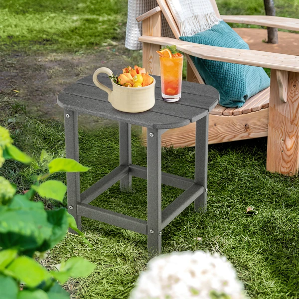 Set van 2 Bijzettafels Gemaakt van HDPE Weerbestendige Adirondack Tuintafel Kleine Salontafel Grijs