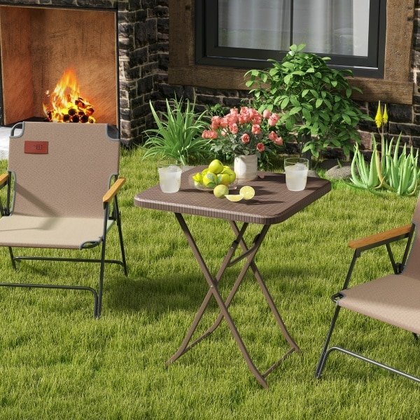 Tuintafel in Rotan-Look Klaptafel Kleine Eettafel Inklapbare Balkontafel met HDPE-Tafelblad Vierkante Campingtafel 60 x 60 x 72 cm