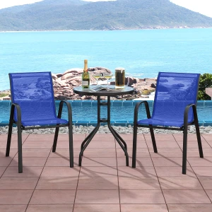 3-delig Balkonmeubelset Bistrotafel met 2 Stapelbare Stoelen Bistroset Balkonset Tuinset Blauw