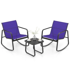 3-delige Tuinset met 2 Stoelen & Tafel Balkonset met Zachte Schommelbeweging Blauw