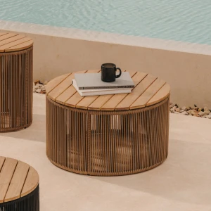 Kave Home Outdoor Salontafel 'Dandara' Acaciahout en touw, 60cm, kleur Beige