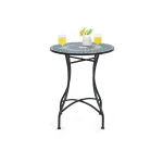 Metalen Tuintafel Ronde Tuintafel met Mozaïekpatroon 60 x 72 cm Blauw