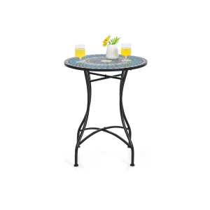 Metalen Tuintafel Ronde Tuintafel met Mozaïekpatroon 60 x 72 cm Blauw