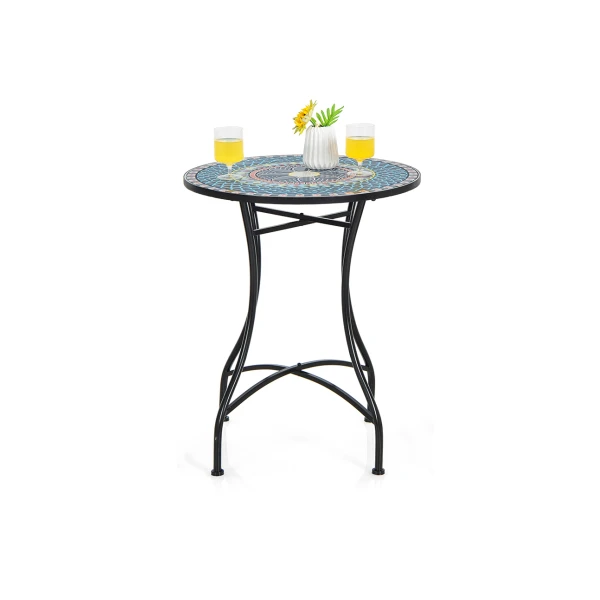 Metalen Tuintafel Ronde Tuintafel met Mozaïekpatroon 60 x 72 cm Blauw