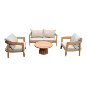Livingfurn Loungeset Bilbao Teakhout, Met bank, 2 stoelen en tafeltje - Naturel