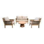 Livingfurn Loungeset Malaga Teakhout, Met bank, 2 stoelen en tafeltje - Naturel
