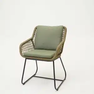 Dining Tuinstoel Portofino Olijf Groen met Groene Kussens Touw Stoel Buiten Tuin